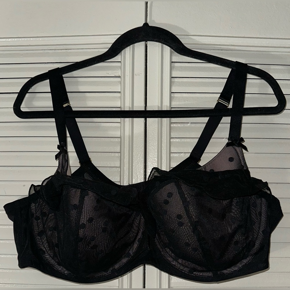 Cacique French Balconette Polka Dot Mesh Ruffle‎ Underwire Bra Size 46D